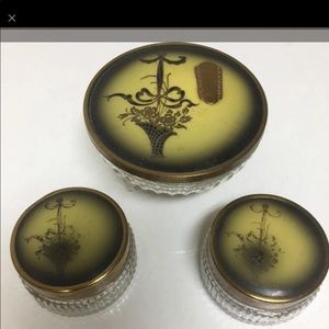 Vintage European Glass Dresser Vanity Set of Three 🌹RARE pattern